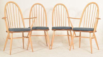 Lot 312 - ERCOL FURNITURE - FOUR BLONDE BEECH & ELM QUAKER DINING CHAIRS