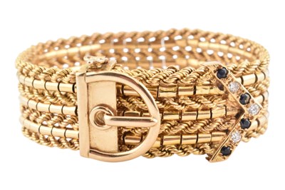Lot 100 - HALLMARKED 18CT GOLD SAPPHIRE & DIAMOND BELT BRACELET
