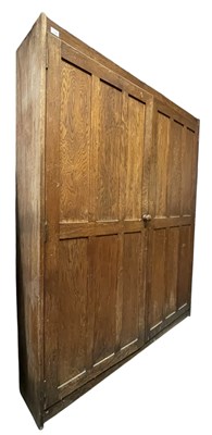 Lot 38 - LARGE EARLY 20TH CENTURY OAK SCHOOL CUPBOARD