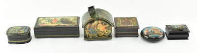 Lot 111 - COLLECTION OF SIX VINTAGE RUSSIAN LACQUERED SOUVENIR TRINKET BOXES