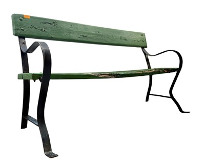 Lot 142 - EARLY 20TH CENTURY WROUGHT IRON STRAP WORK GARDEN BENCH