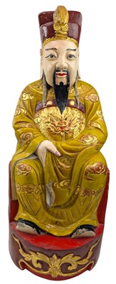 Lot 102 - CHINESE LARGE CARVED WOODEN FIGURE OF A DEITY / IMMORTAL 木刻人物坐像