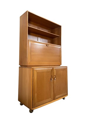 Lot 65 - ERCOL - WINDSOR MODEL 813 - BLONDE ELM HIGHBOARD BOOKCASE CABINET
