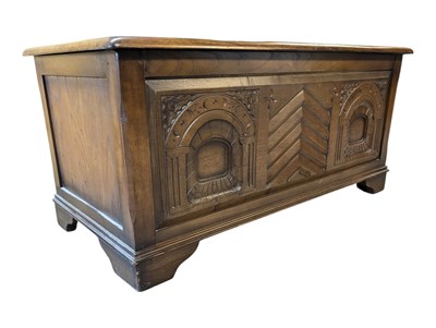 Lot 956 - JACOBEAN REVIVAL SOLID OAK COFFER CHEST