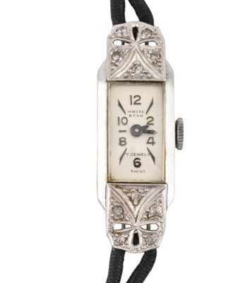 Lot 52 - WHITE STAR ART DECO PLATINUM & DIAMOND CASED WRISTWATCH