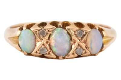 Lot 69 - VICTORIAN HALLMARKED 15CT GOLD OPAL & DIAMOND GYPSY RING