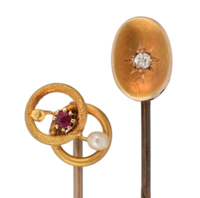 Lot 139 - TWO ANTIQUE GEM SET LAPEL STICK PINS