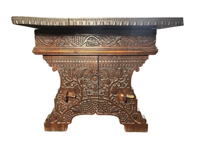 Lot 313 - RENAISSANCE INSPIRED 19TH CENTURY CARVED WALNUT & ELM REFECTORY TABLE