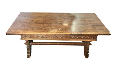 Lot 313 - RENAISSANCE INSPIRED 19TH CENTURY CARVED WALNUT & ELM REFECTORY TABLE