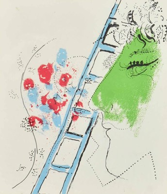 Lot 149 - AFTER MARC CHAGALL (1887-1985) - THE LADDER - COLOUR LITHOGRAPH ON PAPER