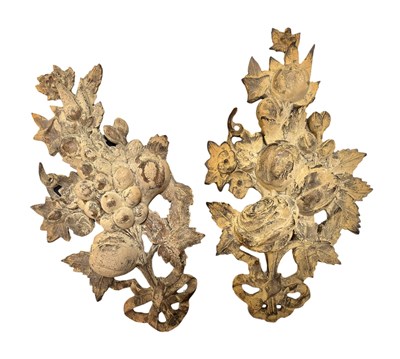 Lot 522 - PAIR OF 19TH CENTURY COMPOSITE FRUIT & FLOWERS WALL APPLIQUES/FEATURES
