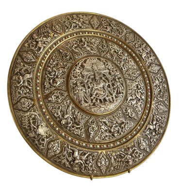 Lot 61 - TANJORE INDIAN CIRCA 1920 REPOUSSE SILVER ON COPPER SWAMY - WORK TRAY