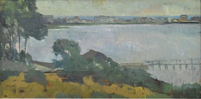 Lot 324 - RODNEY WILKINSON - EARLY MORNING, POOLE HARBOUR - OIL ON BOARD