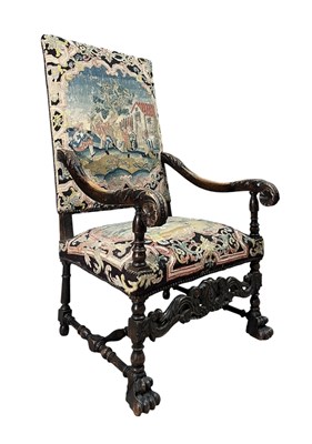 Lot 392 - 19TH CENTURY MAHOGANY FRAMED & TAPESTRY UPHOLSTERED THRONE CHAIR