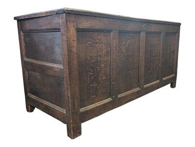 Lot 753 - 18TH CENTURY OAK FOUR PANEL COFFER BLANKET BOX
