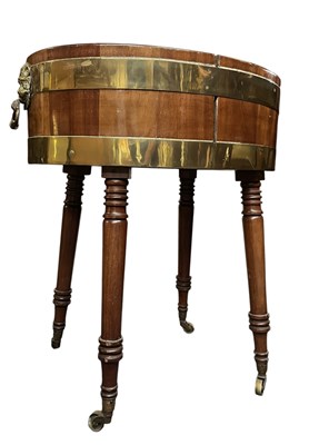 Lot 408 - GEORGE III OAK & BRASS BOUND COOPERED WINE COOLER