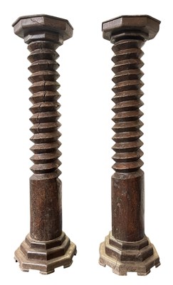 Lot 286 - PAIR OF CONTINENTAL 19TH CENTURY CARVED WOOD WRYTHEN JARDINIERES STANDS