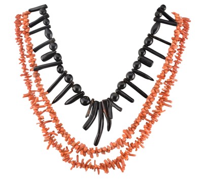 Lot 255 - THREE CORAL BEAD NECKLACES
