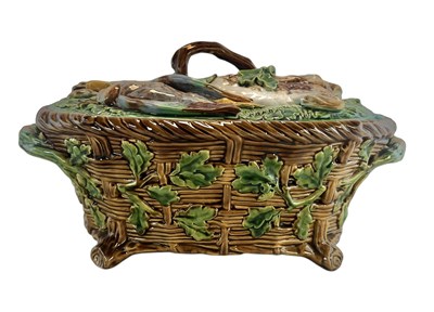 Lot 28 - MINTON 19TH CENTURY MAJOLICA GAME PIE DISH & COVER