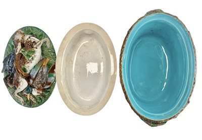 Lot 28 - MINTON 19TH CENTURY MAJOLICA GAME PIE DISH & COVER