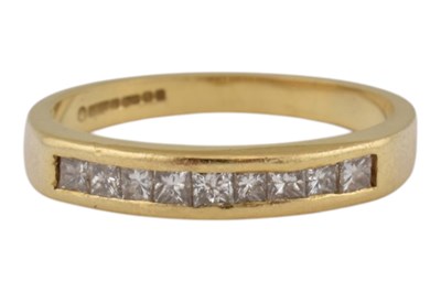 Lot 47 - HALLMARKED 18CT GOLD & DIAMOND HALF HOOP RING
