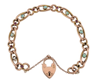 Lot 66 - EARLY 20TH CENTURY 9CT GOLD OPAL & RUBY BRACELET