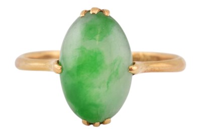 Lot 280 - 14CT GOLD & JADE SINGLE STONE RING.