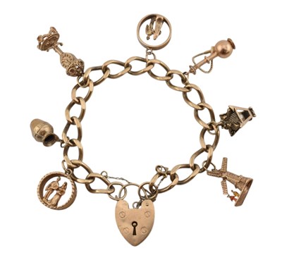 Lot 178 - 1960S HALLMARKED 9CT GOLD CHARM BRACELET