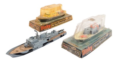 Lot 249 - DIECAST - x3 VINTAGE DINKY TOYS BOATS No. 671, 678 & 675