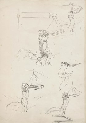 Lot 451 - EILEEN ALICE SOPER (1905-1990) - HANGING SQUIRREL - PENCIL ON PAPER SKETCH DRAWING