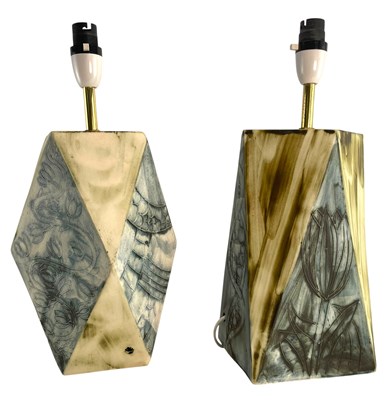 Lot 531 - CARN POTTERY BY JOHN BEUSMANS - PAIR OF FACETED CERAMIC TABLE LAMP BASES