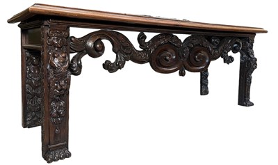 Lot 610 - LARGE 19TH CENTURY GOTHIC INSPIRED CARVED OAK & ELM CONSOLE TABLE