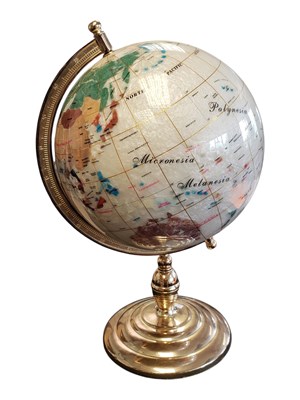 Lot 336 - LATE 20TH CENTURY SEMI PRECIOUS GEMSTONE DESKTOP TERRESTRIAL GLOBE