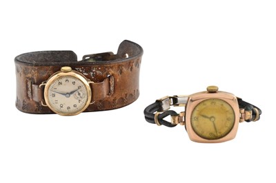Lot 257 - TWO EARLY 20TH CENTURY 9CT GOLD CASED WRISTWATCHES.