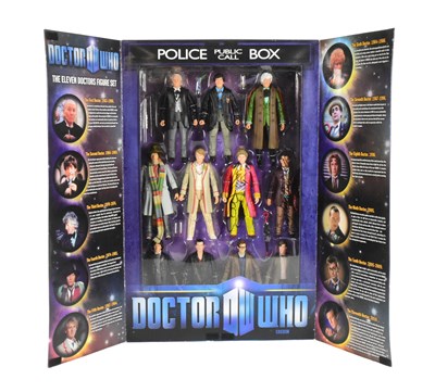 Lot 98 - DOCTOR WHO - CHARACTER OPTIONS - SIGNED ELEVEN DOCTOR FIGURE SET