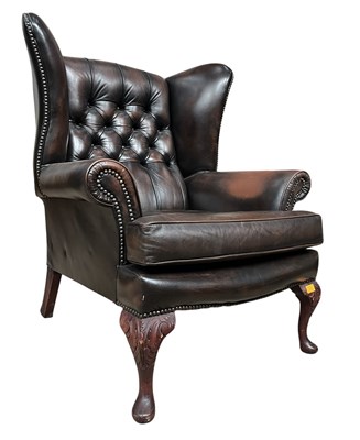 Lot 355 - 20TH CENTURY QUEEN ANNE REVIVAL CHESTERFIELD WINGBACK ARMCHAIR