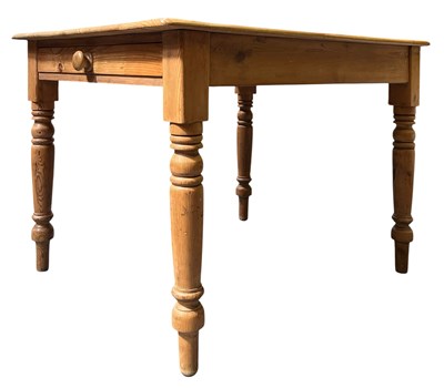 Lot 523 - 19TH CENTURY PINE WOOD SINGLE DRAWER KITCHEN DINING TABLE