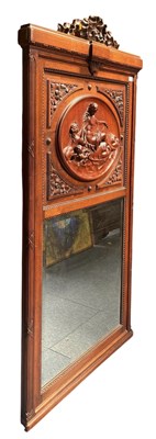 Lot 391 - FRENCH LOUIS XVI INSPIRED CARVED MAHOGANY & BEVELLED EDGE TRUMEAU MIRROR