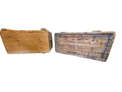 Lot 946 - TWO LARGE VINTAGE 20TH CENTURY PINE WOODEN TRAVEL STORAGE CRATES