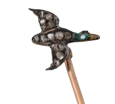 Lot 5 - 19TH CENTURY GOLD SILVER & DIAMOND MALLARD DUCK STICK PIN
