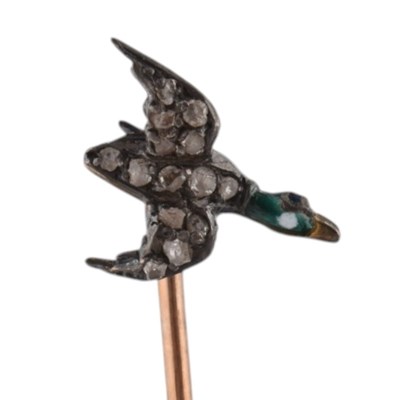 Lot 5 - 19TH CENTURY GOLD SILVER & DIAMOND MALLARD DUCK STICK PIN