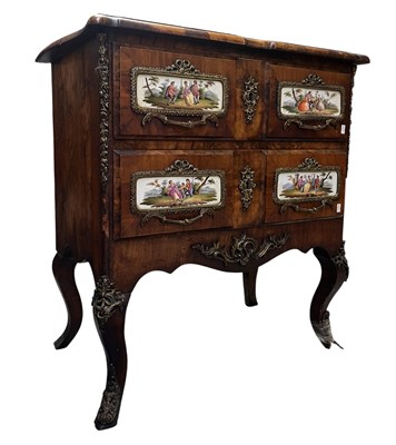 Lot 439 - FRENCH LOUIS XVI INSPIRED 19TH CENTURY WALNUT & PORCELAIN COMMODE