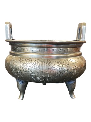 Lot 346 - 19TH CENTURY CHINESE BRASS CENSER / INCENSE BURNER