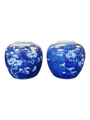 Lot 135 - PAIR OF 19TH CENTURY CHINESE PRUNUS PORCELAIN GINGER JARS