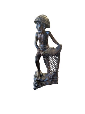 Lot 350 - 20TH CENTURY CARVED HARDWOOD FISHERMAN FIGURE