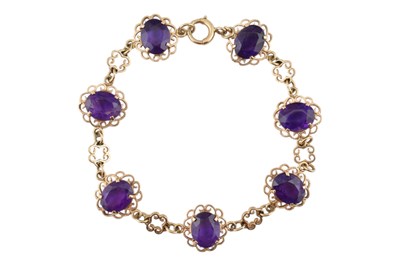 Lot 71 - 9CT GOLD & AMETHYST PANEL BRACELET