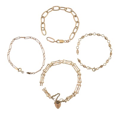Lot 243 - FOUR 9CT GOLD BRACELETS AF