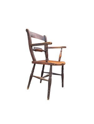 Lot 925 - 19TH CENTURY ASH & ELM WOOD SCROLL BACK OXFORD WINDSOR ARMCHAIR