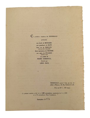 Lot 75 - REVUE HOMMAGE 1943 - RARE LIMITED ISSUE OF A FRENCH MODERNIST ART PORTFOLIO - MATTISE, PICASSO