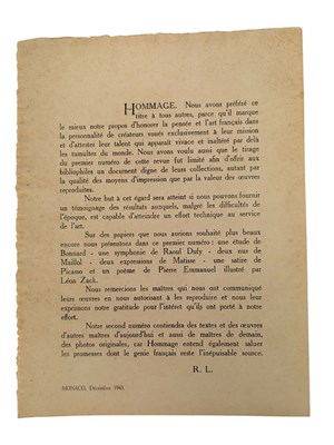 Lot 75 - REVUE HOMMAGE 1943 - RARE LIMITED ISSUE OF A FRENCH MODERNIST ART PORTFOLIO - MATTISE, PICASSO